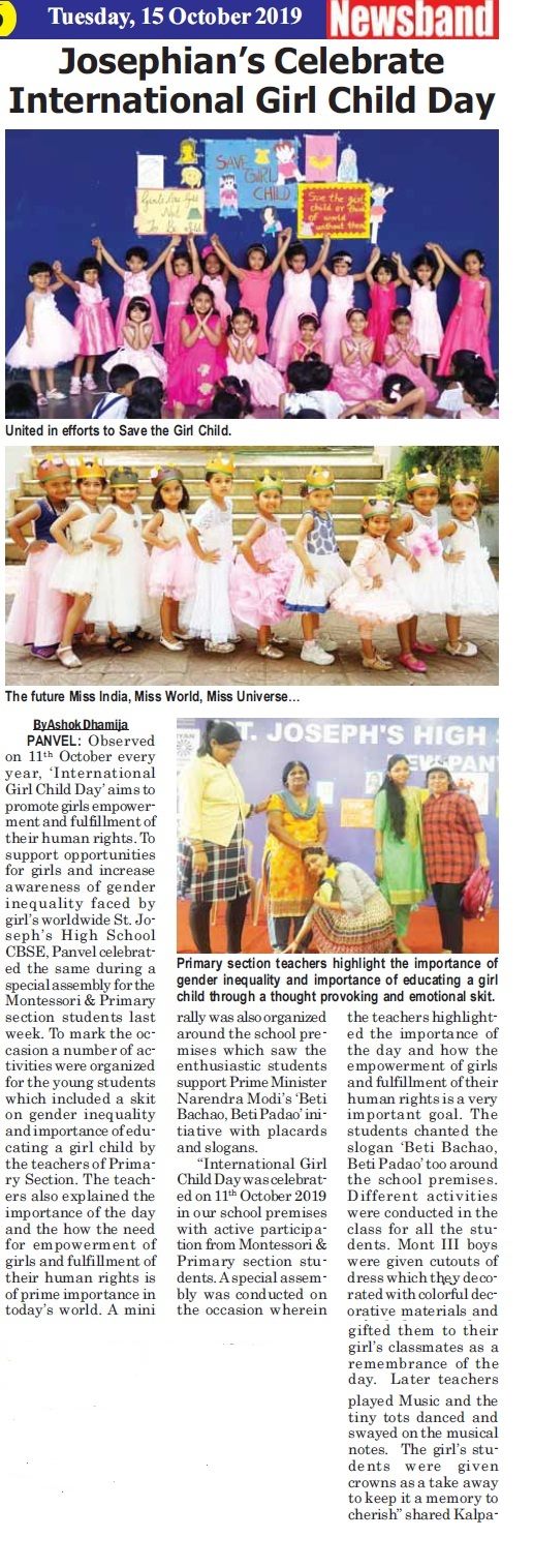 International Girl Child Day was featured in Newsband - Ryan International School, Panvel